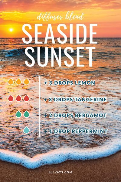 Summer Diffuser Blends, Summer Essential Oils, Seaside Sunset, Essential Oil Combinations, Doterra Essential Oils Recipes, Essential Oil Diffuser Blends Recipes, Young Living Essential Oils Recipes, Essential Oils Guide, Essential Oil Diffuser Recipes