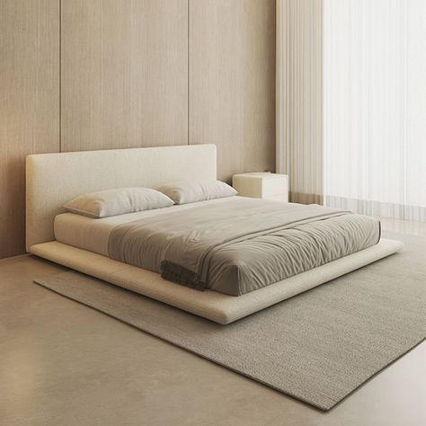 Minimalist King Bedroom, Minimalistic Bed Frame, Camas King Size Modernas, Bedroom King Size Bed Ideas, Minimalist Bed Design, King Bed Design, Minimalist Beds, Minimalistic Bed, Fabric Bedframe