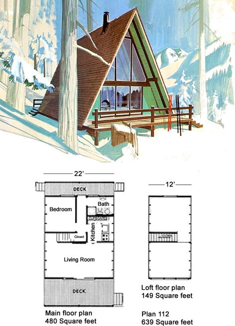 Classic Design for a Low-Budget A-Frame – Project Small House Small A Frame Cabin, A Frame Floor Plans, Frame House Plans, A Frame Cabin Plans, Casa Hobbit, Plan Chalet, Triangle House, A Frame Cabins, Little House Plans