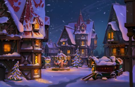 Pelo Anime, Winter Illustration, Anime Christmas, Christmas Shows, Cottage Art, Fantasy Castle, Christmas Drawing, Christmas Night, Night Painting