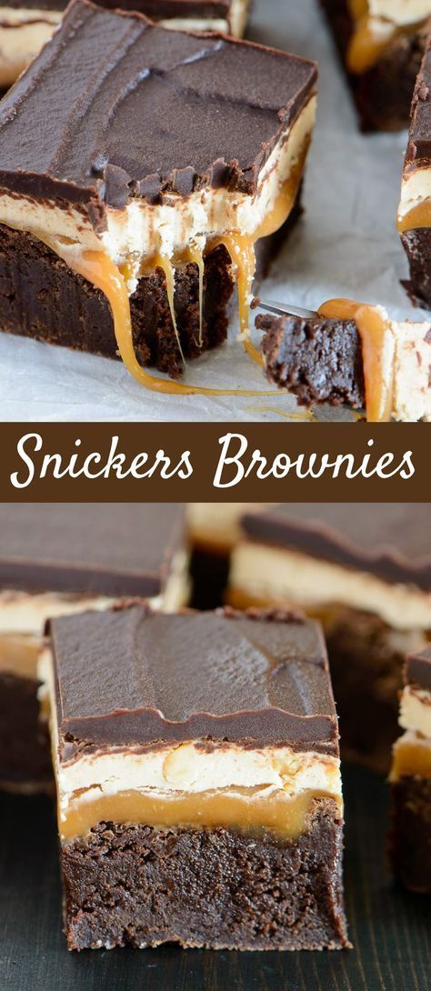 Gourmet Brownies Recipes, Layered Brownies, Snickers Brownies, Snickers Dessert, Gourmet Brownies, Snicker Brownies, Cake Brownie, Resep Brownies, Best Christmas Desserts