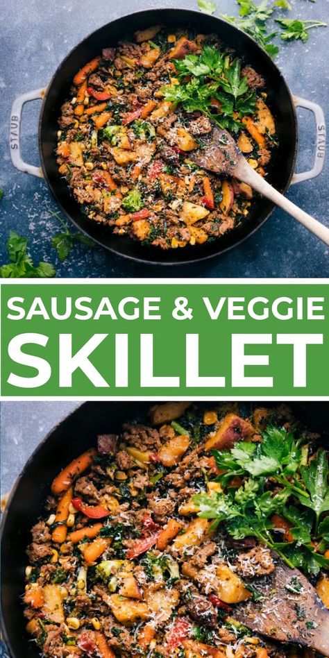 Sausage And Veggie Skillet, Sausage Veggie Skillet, Easy Sausage Dinner, Easy Sausage Dinner Recipes, Sausage Dinner Recipes, Ground Italian Sausage Recipes, Sausage Pasta Dinner, Quick Healthy Dinner Recipes, Ground Sausage Recipes