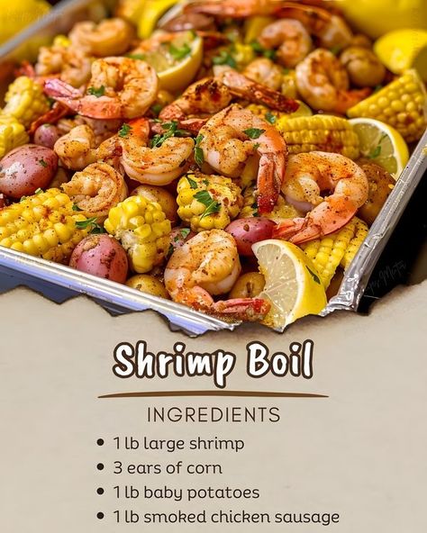 Alldelishes II Shrimp Boil Recipe, Boiled Food, Recipe Step By Step, Shrimp Boil, Large Shrimp, Seafood Boil, Ears Of Corn, Smoked Chicken, Baby Potatoes