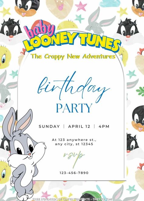 Looney Tunes Themed Birthday Party, Looney Tunes Invitations, Baby Looney Tunes Baby Shower Theme, Looney Tunes Birthday Party Ideas, Looney Tunes Baby Shower Ideas, Baby Looney Tunes Birthday Party, Bday Party Boy, Toddler Birthday Party Themes, Looney Tunes Party