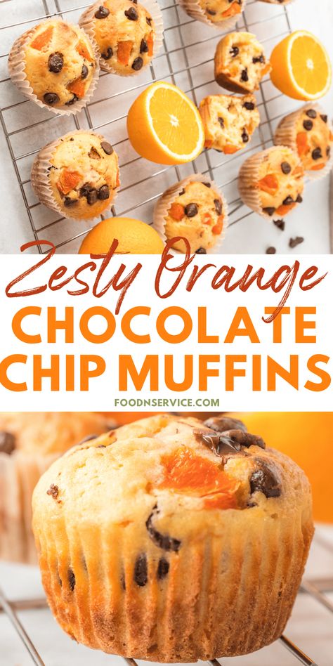 Orange Chocolate Chip Muffins are freshly baked muffins that are bursting with the vibrant flavors of juicy oranges and rich chocolate. It's a flavor combination that's simply irresistible. The sweetness of the chocolate chips perfectly complements the tangy notes of the oranges, creating a taste sensation that will leave you wanting more. These muffins are a perfect balance of refreshing zestiness and indulgent sweetness. Translation: Make these today, and try not to eat them all. Chocolate Orange Muffins Recipe, Chocolate Orange Loaf, Whole Orange Muffins, Chocolate Orange Muffins, Orange Banana Muffins, Lunchbox Baking Ideas, Orange Chocolate Chip Muffins, Muffin Recipes Chocolate Chip, Orange Muffins Recipes