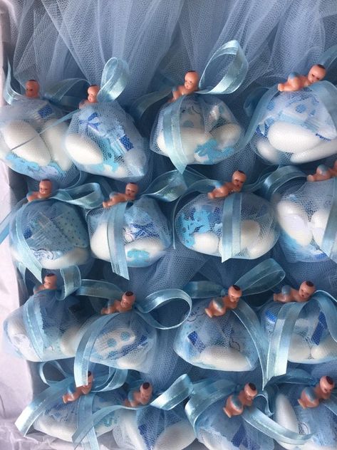 Blue Ribbon Bow, Baptism Candle Set, Baby Shower Menu, Baby Shower Souvenirs, Jordan Almonds, Chocolate Wedding Favors, Baby Shower Deco, Baby Boy Shower Favors