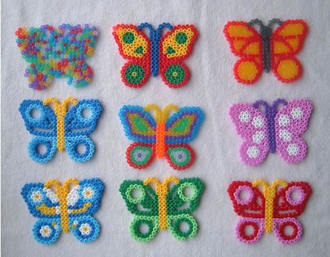 Butterflys by beadmerrily, via Flickr Beads Perler, Beads Inspiration, Perler Creations, Melty Bead Patterns, Pearl Beads Pattern, Hama Beads Design, Hama Beads Patterns, Diy Perler Beads, Melting Beads