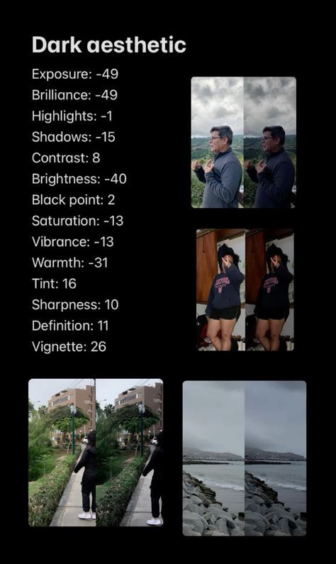 Filter Pictures Photo Editing, How To Edit Dark Photos Lightroom, Filter For Dark Photos, Phone Photo Editing Dark, Aesthetic Edit For Instagram, Editing Dark Photos, How To Do Dark Aesthetic Edit, Camera Filters Iphone Dark, Photo Edit Dark Aesthetic