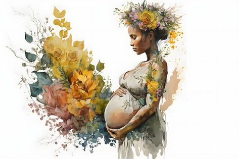 Pregnant Woman Drawing, Mother Watercolor, Pregnancy Art, Watercolor Fish, Women's Circle, Watercolor Horse, Pregnant Mother, Watercolor Graphic, Woman Illustration