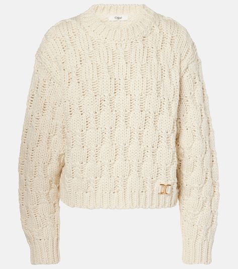 Wool, silk, and cashmere sweater in white - Chloe | Mytheresa Chloe Sweater, White Cashmere Sweater, Chloe Clothing, Wool Sweater Men, Latest Sweater, Cashmere Color, Chunky Wool, Easy Knitting Patterns, Knitwear Fashion