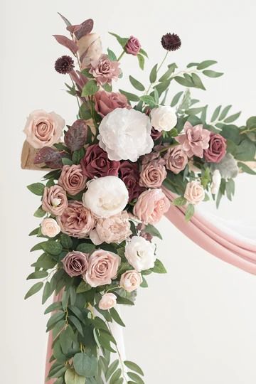 Dusty Rose & Mauve Wedding Decor – Ling's Moment Floral Grenery Dusty Rose On Table, Lilac Dusty Plum Wedding Arch Flowers, Flower Arch Decor, Table Flower Decor, Lantern Flowers, Sweetheart Table Flowers, Rose Wedding Decorations, Lavender Baby Showers, Flower Swag