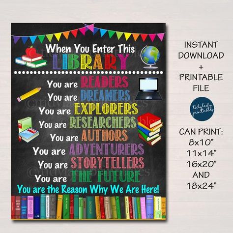 School Library Classroom Printable Poster, Librarian Decor, Technology Teacher, Media Room, In This Classroom Rules Sign, INSTANT DOWNLOAD Librarian Decor, Classroom Rules Sign, Library Poster, Library Rules, Library Classroom, Technology Teacher, Printable Classroom Posters, Library Posters, Library Bulletin Boards