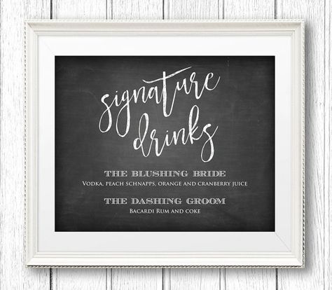 Wedding Signature Drinks Sign Instant Download by MintyPaperieShop Unique Wedding Signs, Wedding Chalkboard Signs, Vintage Chalkboard, Chalkboard Wedding, Chalkboard Signs, Party Signs, Wedding Sign, Unique Wedding, Wedding Signs