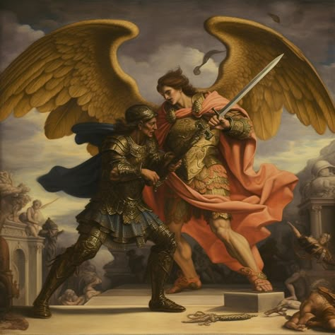 Archangel Michael Painting, Samael Archangel, Samael Angel, Winged Characters, Armored Angel, Seraphim Angel, Michael The Archangel, Arte Alien, Angel Artwork