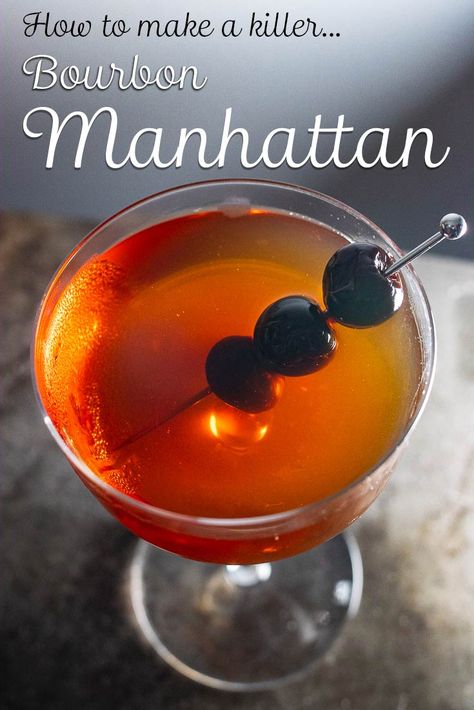 Best Manhattan Cocktail, Four Roses Bourbon Cocktails, Manhatten Cocktail Recipes, Four Roses Bourbon Recipes, Best Manhattan Recipe, Bourbon Manhattan Recipe, Easy Bourbon Cocktails, Bourbon Martini, Manhatten Cocktail