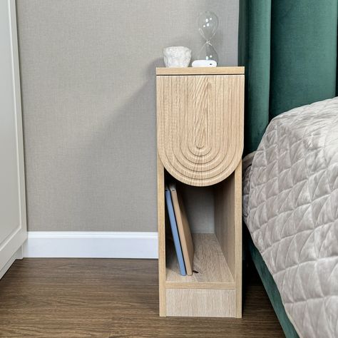 Nightstand With Drawer Narrow Bedroom Table Solid End Table Contemporary Skinny Nightstand Minimalist Sofa Table Modern Side Table - Etsy Bed Without Bedside Tables, Shelf Bedside Tables, Bedroom With No Bedside Table, Contemporary Side Table Bedroom, Space Saving Bedside Table, Nightstand Small Bedroom, Small Bedside Storage, 30 Inch Tall Nightstand, Narrow Nightstand Ideas