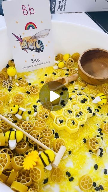 Toddler and Baby Sensory Play on Instagram: "Beautiful resources that help your kids explore their senses and learn in the process.  This set up is one of my favorites 🥰 how beautiful is it?   We used our Honey Bee pour and seek, extra felt bees and BEAUTIFUL flash card from @timetobesensory   I also used our honeycomb play tray wooden spoons and rake from @tinyhumansperth (DC: BCAW10)   And our wooden papoose bowl from @casaeducalearning   I loved watching my little one use the bees to collect the pollen from the flowers and take it back to the honeycomb 🥰 their little minds will never cease to amaze me.   #bees #sensoryplay #sensorytray #playtolearn #learnthroughplay #eatlyyearsactivities #preschoolactivities #toddlerplayideas #supportsmallbusiness" Bee Sensory Tray, Bee Activity For Kids, Bee Kids Crafts, Bees Crafts For Kids, Bee Tuff Tray, Bee Sensory Bin, Felt Bees, Bee Activity, Bees And Honeycomb