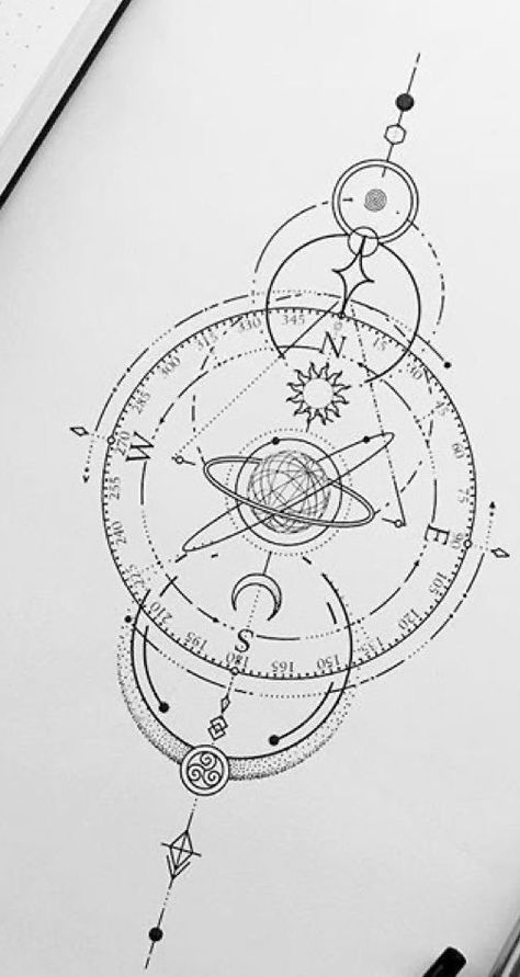 Geometric Planet Tattoo Design, Geometric Astrology Tattoo, Curious Tattoo Ideas, Celestial Sleeve Tattoo, Alchemy Tattoos, Celestial Tattoo Sleeve, Celestial Tattoo Ideas, Celestial Tattoos, Planet Tattoo