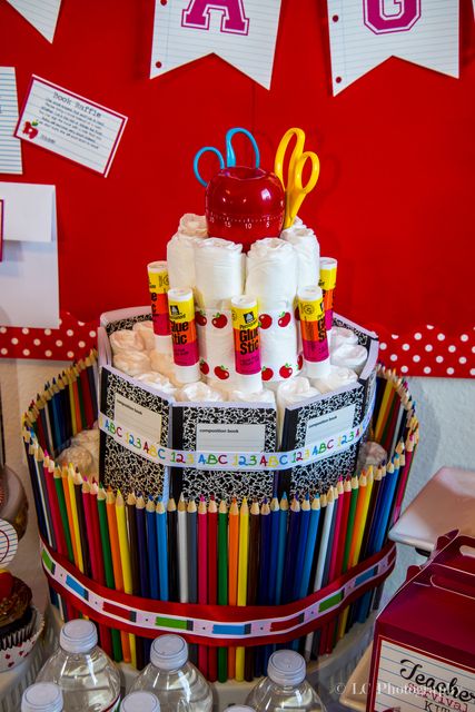 Diaper cake at a Teacher Baby Shower #teacher #babyshower #diapercake Teacher Baby Shower From Students, Teacher Baby Shower Ideas, Teacher Cakes, Teacher Party, Baby Decor Diy, Baby Shower Diaper Cake, Baby Shower Party Ideas, Shower Party Ideas, Baby Shower Photos