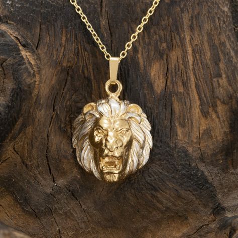 Lion Pendant Gold, February Mood, Lion Head Necklace, Writing Retreat, Lion Necklace, Lion Pendant, King Of The Jungle, Animal Earrings, Yellow Aesthetic