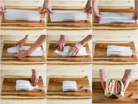 After talking to a dozen experts about how to build the best sandwich, I decided it was high time I learned how to wrap them, too. Turns out it's crazy easy and crazy handy—with a few basic folds and turns, you'll have a sandwich that'll keep its shape and hold all your carefully arranged ingredients in place, whether you're going on a picnic, packing a lunch box, or taking a road trip. Eating On The Go, Sandwich Packaging, Bread Packaging, Deli Style, How To Wrap, Bakery Packaging, How To Eat Better, Best Sandwich, Picnic Food