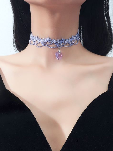 Solid Necklace, Lace Choker Necklace, Prom Necklaces, Embellished Fashion, Fall Rings, Purple Style, Mauve Purple, Pendant Choker, Purple Necklace