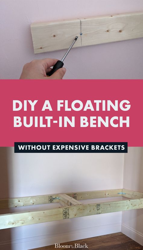 How To Make A Bench In A Closet, Diy Bench Built In, Closet With Bench Entryway, Diy Bench In Closet, Built In Bench Mudroom Diy, Floating Corner Bench Seat, Mudroom Bench In Closet, Entryway Floating Bench, How To Make A Built In Bench Seat