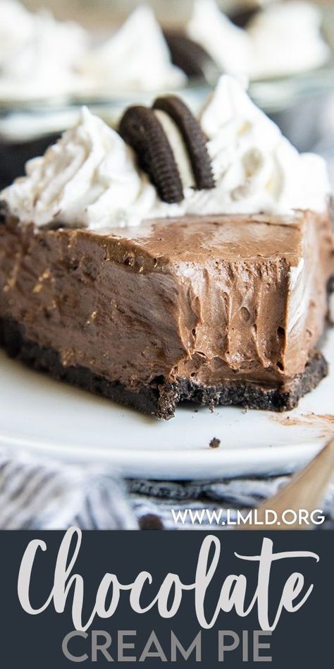 No Bake Chocolate Pudding Pie Cool Whip, Triple Chocolate Cream Pie, Oreo Chocolate Cream Pie, Chocolate Cream Pie Oreo Crust, Pies With Oreo Crust, Chocolate Creme Pie Recipe, Oreo Crust Pie Recipes, Chocolate Dream Whip Pie, Chocolate Cream Pie Recipe Easy