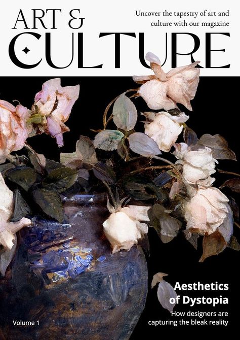 Art & culture magazine poster template | premium image by rawpixel.com / Benjamas Book Magazine Cover, Magazine Cover Art Design, Design Projects For Portfolio, Magazine Ads Design Creative Advertising, Flower Graphic Design Poster, Magazine Layout Design Aesthetic, Graphic Design Flowers, Art Magazine Cover Design, Magazine Covers Aesthetic