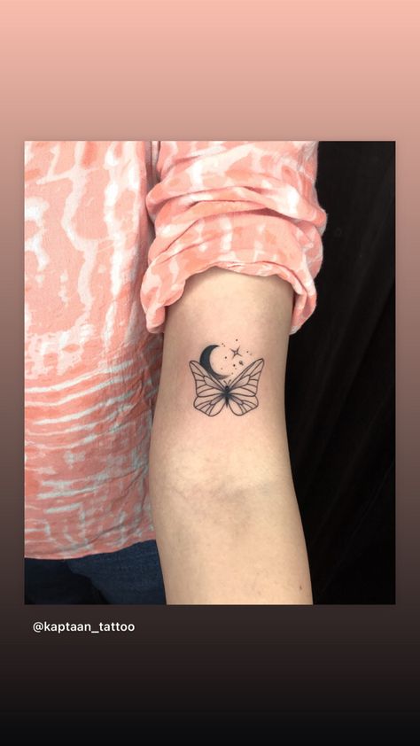 Moon And Butterfly Tattoo, Butterfly And Moon Tattoo, Butterfly Moon Tattoo, Moon Star Tattoo, Half Moon Tattoo, Butterfly Moon, Butterfly Tattoos For Women, Butterfly Tattoos, Hummingbird Tattoo