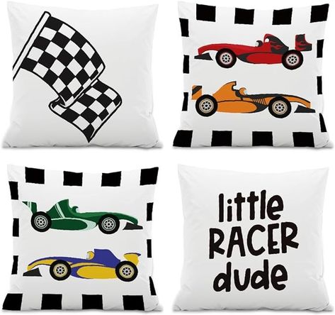 Amazon.com: ISANOU Little Racer Dude Throw Pillow Covers,Race Car Buffalo Plaid Decorate Pillow Covers for Kids Room,Race Car Themed Party Decoration 18x18 Inch Pillowcase Set of 4 : Home & Kitchen Toddler Boy Room Themes, Race Car Themed Party, Boys Car Bedroom, Car Themed Party, Race Car Bedroom, Car Room Decor, Car Themed Bedrooms, Boy Room Themes, Kids Room Bed