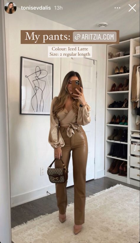 Brown Leather Pants Styling, Brown Leather Trousers Outfits, Leather Pant Outfits, Leather Pants Styling, Brown Leather Pant, Brown Leather Pants Outfit, Fall Going Out Outfits, Outfit Pantalon, Pant Outfits For Women