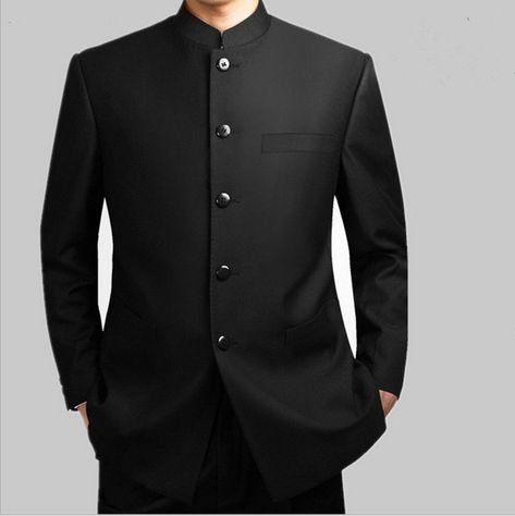 Find All color men's mandarin collar tuxedos, banded collar tuxedos & nehru tuxedos on menusa.com. Mens 5 Button Mandarin Collar Tuxedo Suit in Black. Chinese Suit, Dragon Totem, Wedding Dresses Men Indian, Business Jacket, Tang Suit, Wedding Dress Men, Designer Suits For Men, Tuxedo Suit, Black B