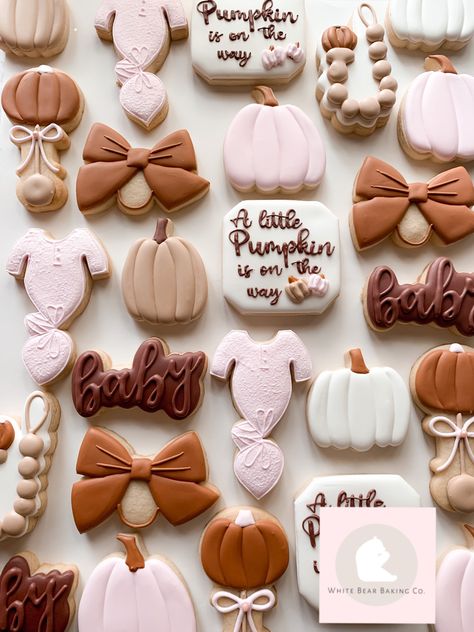 Boho Pumpkin Cookies Decorated, Pumpkin On The Way Cookies, Pumpkin Sprinkle Party, A Little Pumpkin Is On Her Way Baby Shower Theme, Pumpkin Baby Shower Cookies Girl, Fall Girl Baby Shower Ideas Decoration, Pumpkin Baby Shower Theme Girl Cookies, Little Pumpkin Cookies Girl, Baby Shower Girl Theme Fall