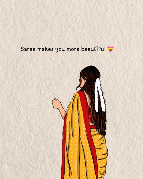 Saree makes you more beautiful💝 . . Art by @o_adapilla Follow for more 🫶 . . #girlthings #sareelove #instagram #illustrator #illustration #o_adapilla #artwork #artoftheday #aesthetics #india #explore #saree #traditional Quotes For Saree, Refreshing Quotes, Girls Animation, Saree Quotes, Aesthetic Codes, Dp Editing, Cartoons Dp, Digital Portrait Illustration, Floral Quotes