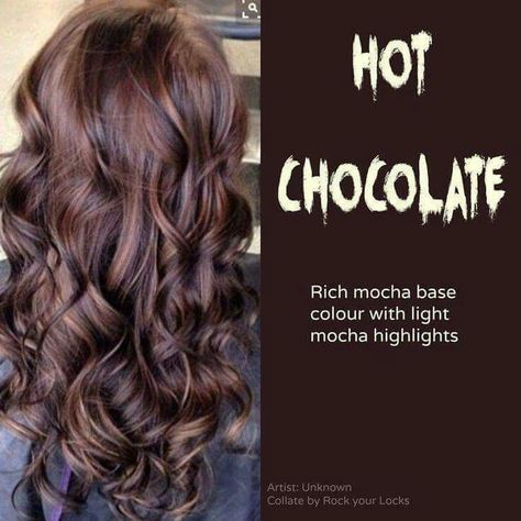 Hot chocolate rich mocha base colour with light mocha highlights Hot Chocolate Hair Color, Hairstyle Change, Winter Hair Colors, Chocolate Brown Hair Color, Hair Color Chocolate, Chocolate Hair, Chocolate Brown Hair, Summer Hair Color For Brunettes, Winter Hair Color