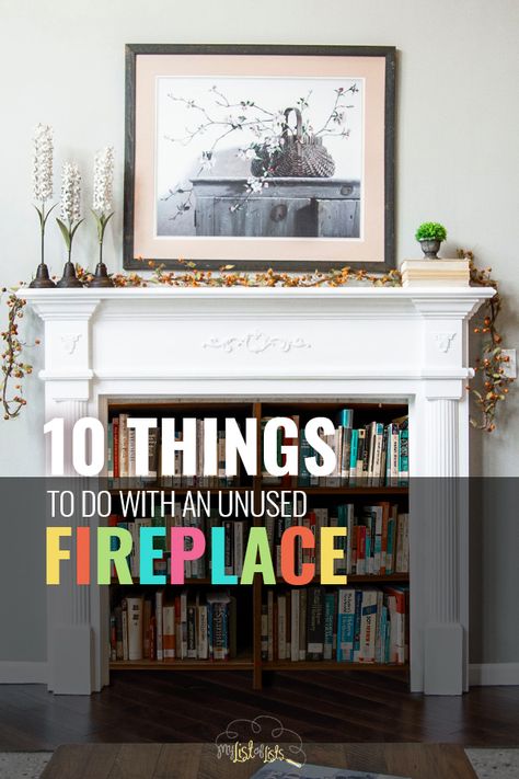 I’ve had a wood burning fireplace in my home for years now, and while it might not be the safest form of winter warmth, it is our favorite! We love to use the fireplace in the winter time, but what do you do with that unused space during the warmer months? One might opt to leave it as is, but any home decorator knows that any space is design space! Here’s what to do with yours. #fireplace #homedecor #diy #project Fireplace Cover Up, Empty Fireplace Ideas, Empty Fireplace, Fireplace Styling, Unused Fireplace, Fireplace Box, Wood Projects To Sell, Faux Fireplace Mantels, Fireplace Bookshelves