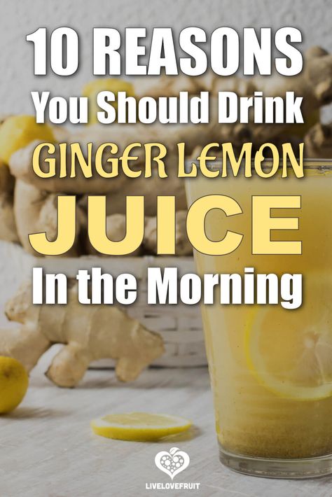 ginger lemon juice on table with text - 10 reasons you should drink ginger lemon juice in the morning Benefits Of Drinking Ginger, Ginger Juice Benefits, Ginger Lemon Juice, Lemon Ginger Water, Lemon Juice Benefits, Benefits Of Ginger, Health Benefits Of Ginger, Ginger Drink, Ginger Water