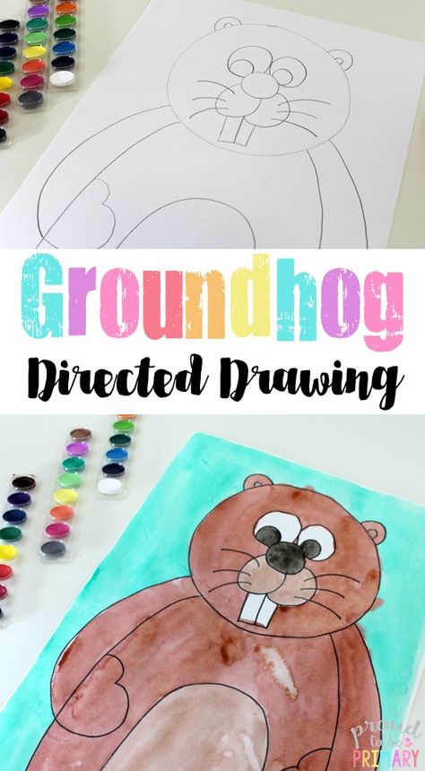 Are you searching for the perfect idea for an arts and crafts activity for Groundhog Day? This Groundhog Day directed drawing provides teachers with an easy to teach lesson that Kindergarten and primary kids will love! via @proud2beprimary Groundhog Directed Drawing For Kids, Groundhog Drawing, Kindergarten Groundhog Day, Direct Drawing, Ground Hogs, February Art, Kindergarten February, Groundhog Day Activities, February Activities