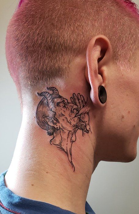 30 Coolest Neck Tattoos for Men in 2020 - The Trend Spotter Acab Tattoo, Hals Tattoo Mann, Full Neck Tattoos, Lucky Tattoo, Best Neck Tattoos, Small Neck Tattoos, Tattoo Behind Ear, Devil Tattoo, Back Of Neck Tattoo