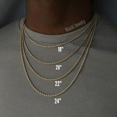 *🌟 3MM rope chain now available Simple Gold Rope twist chain (unisex)Staple Jewelry piece perfect for everyday wear. Can be worn on its own or layered with other chains & necklaces from our shop.--------------------------------------------------------Lengths Available (inches)18" 20"22" 24"Width: 2mm-Model is male, 5'10 & a size S/M(For size reference) ► Made from the highest quality 316L stainless steel with PVD vacuum coated 18k gold plating.► Can be worn in the shower, water & sw Chain Men Necklace, Baguette Chain, Hot Necklaces, Chain Necklace For Men, Cuban Chain Necklace, Casual Necklaces, 18k Gold Chain, Moda Punk, Gold Rope Chains