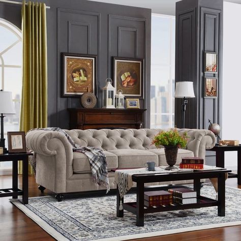 Do you have a grey couch in your living room? If so, I’ve got some good news - almost everything goes with grey, which makes styling around it super e... | Go Formal with a Dramatic Color Scheme Living Room Accent Colors, Living Room Decor Gray Couch, Living Room Designs Fall, Dark Grey Sofa Living Room Ideas, Room Accent Colors, Grey Sofa Living Room Ideas, Fall Room Design, Grey Couch Living Room Ideas, Dark Grey Sofa Living Room