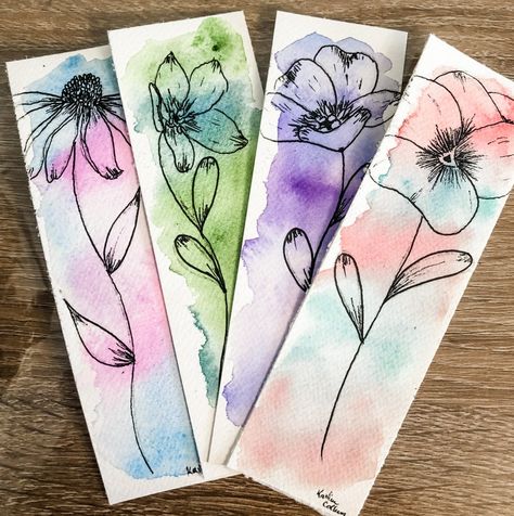 Original Watercolor & Ink Floral Bookmark Handmade Original Bookmarks - Etsy UK Watercolor And Pen Art Simple, Bookmark Tutorial, Handmade Bookmarks Diy, Bookmark Ideas, Simple Drawings, Watercolor Birthday Cards, Bookmark Handmade, Career Center, Creative Bookmarks