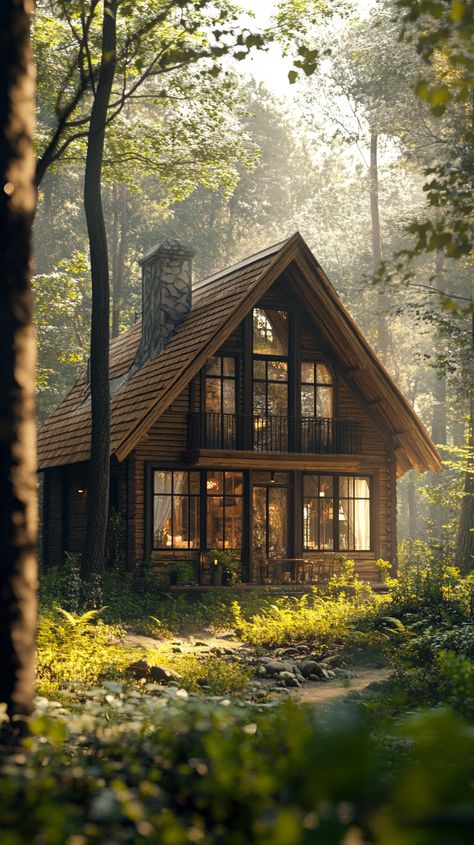 A forest retreat with expansive windows Forest Home Interior, Forest Home Aesthetic, Homes In Nature, Forest Landscaping, Forest Cabins, Cozy Cabin In The Woods, Core Wallpaper, Life Core, Forest Homes