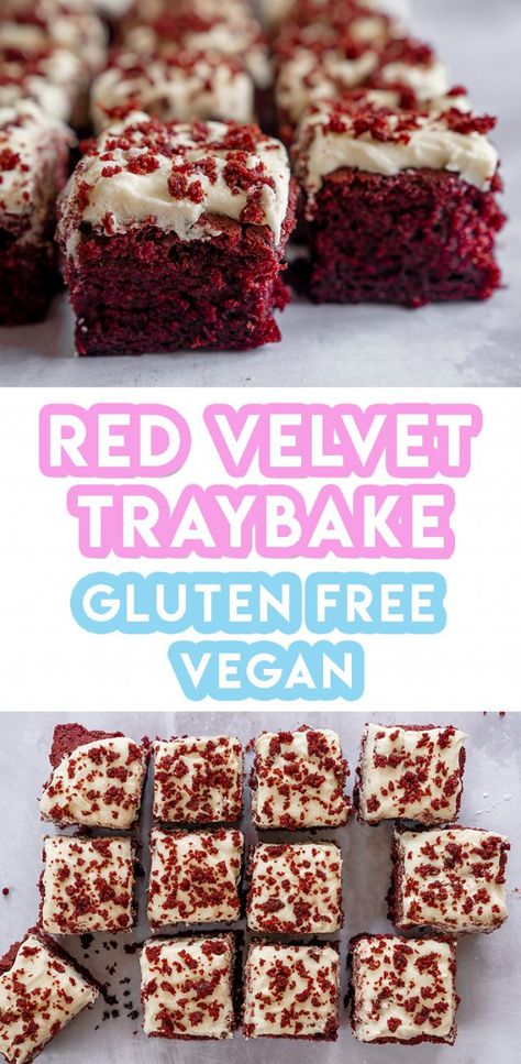 Vegan Tray Bake Cake, Gluten Free Traybake, Vegan Traybake Cake, Gluten Free Traybake Recipes, Vegan Traybake, Gluten Free Vegan Baking, Gluten Free Red Velvet, Traybake Recipes, Vegan Red Velvet