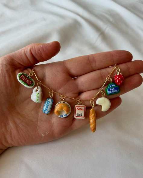 Clay Charms Necklaces, Ceramic Charm Necklace, Clay Charm Necklace, Charm Necklace Diy, Brass Jewellery Handmade, Cafe Culture, Food Necklace, Jewelry Wishlist, French Aesthetic