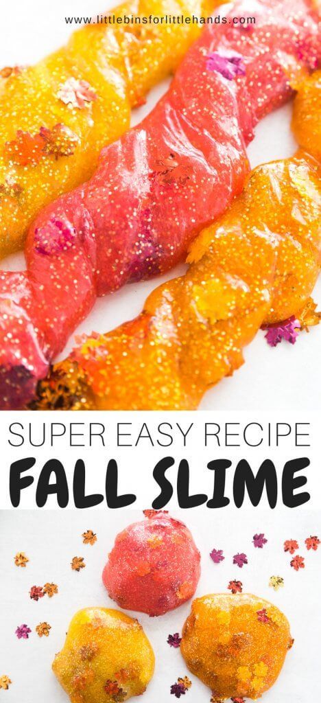 Fall Slime For Kids, Thanksgiving Slime For Kids, Thanksgiving Slime, Fall Slime, Thanksgiving Science, Leaf Activity, Make Slime For Kids, Fall Science Activities, Slime Recipe Kids