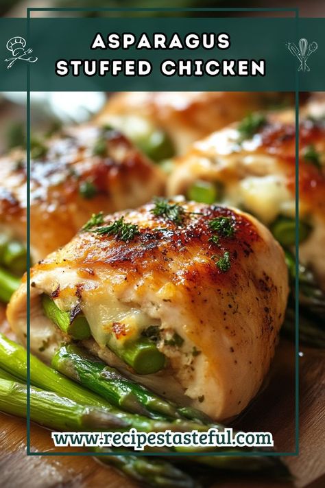 Tender chicken breasts are rolled around provolone cheese and fresh asparagus, baked to perfection, and drizzled with a creamy artichoke and spinach sauce. This dish is a delightful blend of flavors and textures, perfect for any dinner occasion. Asparagus Wrapped Chicken, Baked Chicken And Asparagus Recipes, Chicken Stuffed Asparagus, Chicken Wrapped Asparagus, Chicken Breast With Asparagus Recipes, Chicken Stuffed With Asparagus, Chicken And Asparagus Recipes, Artichoke And Spinach, Asparagus Stuffed Chicken