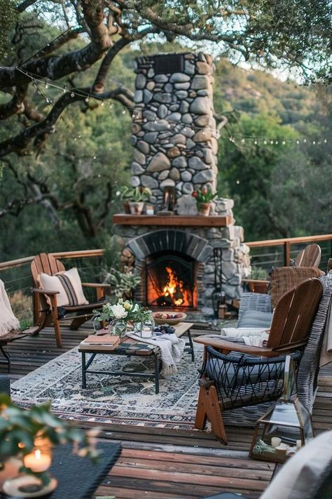 5 Tips for Deck Design with Outdoor Fireplace Fireplace On Wood Deck, Outdoor Fireplace And Pergola, Cozy Outdoor Fireplace, Fireplace On Deck, Deck With Fireplace, Ground Deck, Outdoor Firewood Rack, Fireplace Style, Outside Fireplace