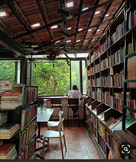 Bookstore Cafe Owner Aesthetic, Coffee And Book Shop Aesthetic, Library With Cafe, Library Cafe Coffee Shop, Library Business Ideas, Coffee Book Shop Aesthetic, Cafe With Books Coffee Shop, Vintage Book Cafe Aesthetic, Library Coffee Shop Interior Design Book Cafe